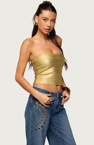 Cecilea Metallic Knit Bandage Tube Top image number 2