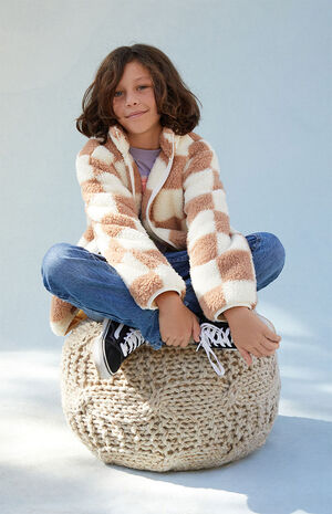 Checkerboard Sherpa Zip-Up Jacket image number 2