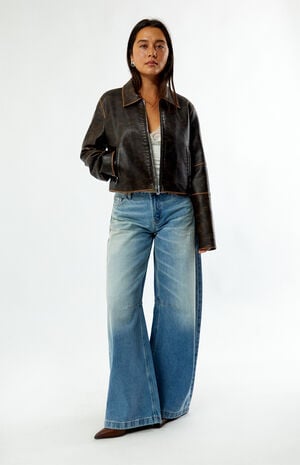Faux Leather Cropped Biker Jacket image number 5