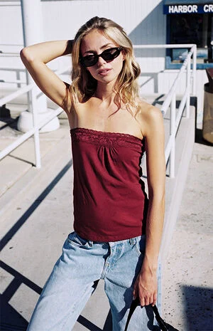 Burgundy Lucky Lace Tube Top image number 1