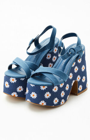 Women's Chunky Platform Denim Daisy Heels image number 2