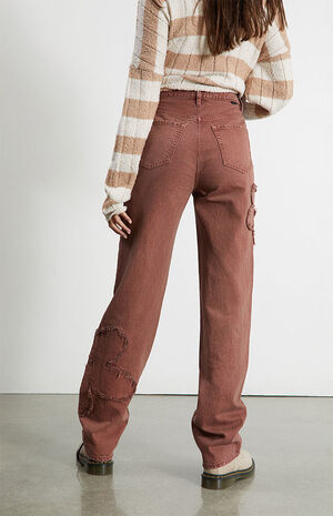 Eco Brown Flower Patch Boyfriend Jeans image number 4