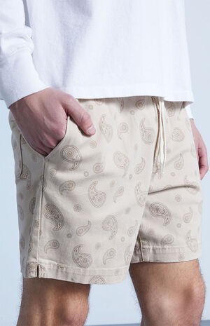 Brown Printed Twill Volley Shorts image number 3