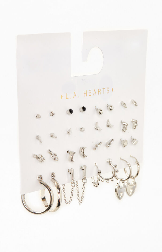 16 Pack Silver Earrings