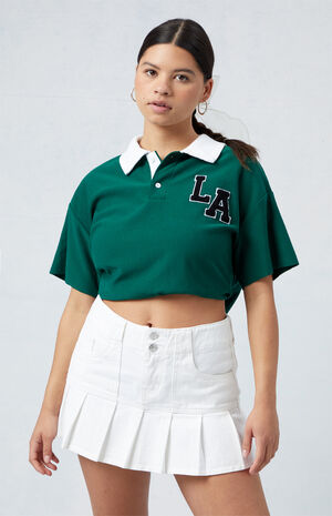 Eco White Pleated Low Rise Denim Mini Skirt image number 2