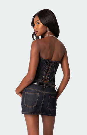 Foster Lace Up Washed Denim Corset image number 5