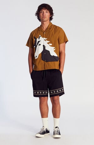 Black Floral Embroidered Volley Shorts image number 6