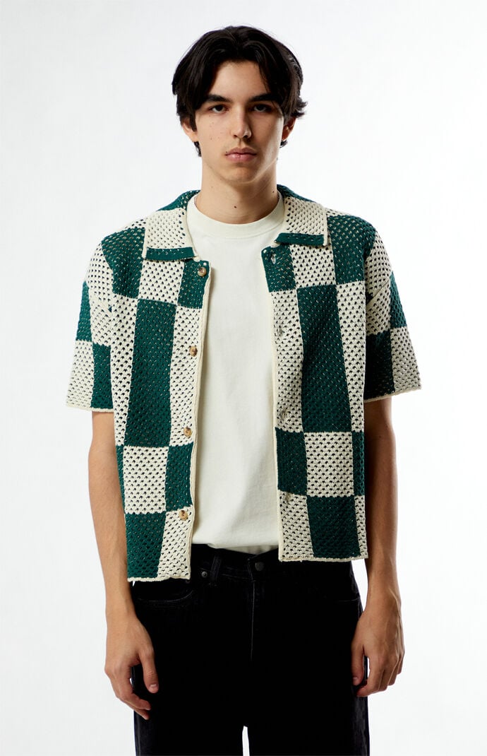 Pacsun Green & White Open Knit Spence Shirt