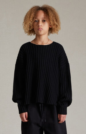 Kids Jet Black Raw Neck Sweater image number 2