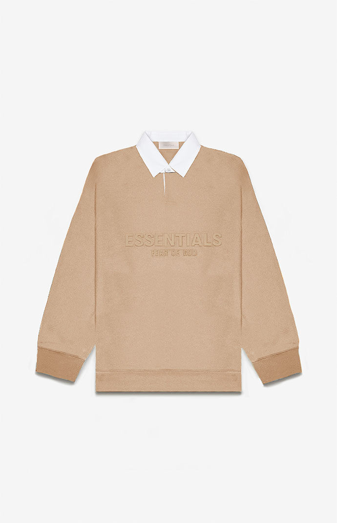 피어오브갓 에센셜 Fear Of God Essentials Kids Sand Waffle Knit Henley Rugby Sweatshirt