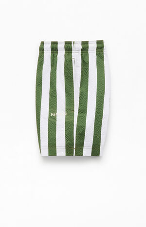 Green Striped Seersucker 4.5'' Swim Trunks image number 3