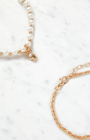 By PacSun Gold Pearl & Chain Bracelet Pack image number 2