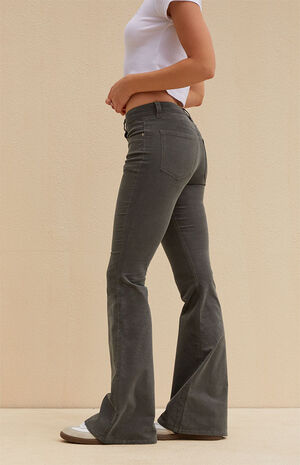 Gray Corduroy Low Rise Flare Jeans image number 4