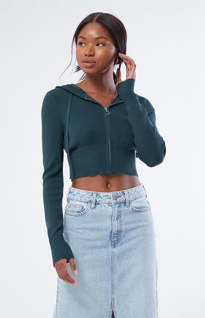 Kendall Kylie Sammi Ribbed Full Zip Cropped Hoodie PacSun