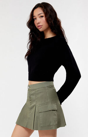 Olive Stretch Pleated Cargo Mini Skirt image number 3