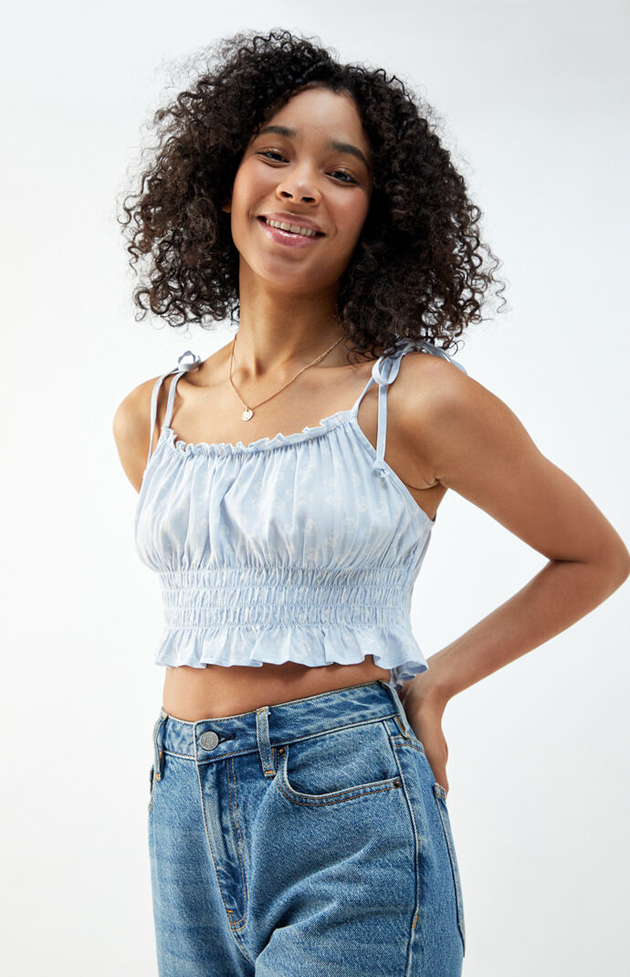 Tie strap smocked top hotsell
