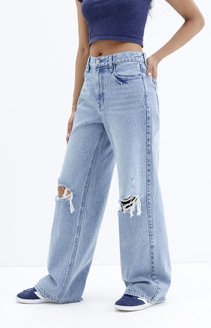 Cali Light Indigo Ripped Knee Baggy Boyfriend Jeans image number 2