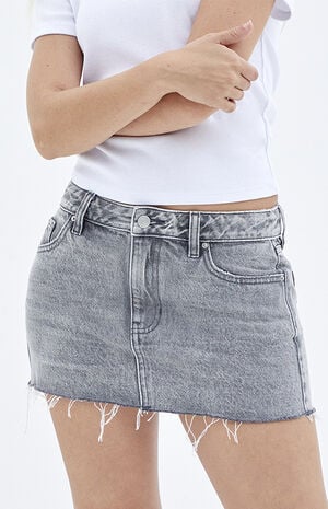 Light Gray Low Rise Denim Mini Skirt image number 2
