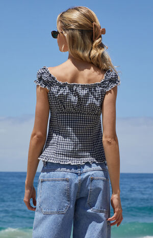 White & Blue Plaid Elena Top image number 4