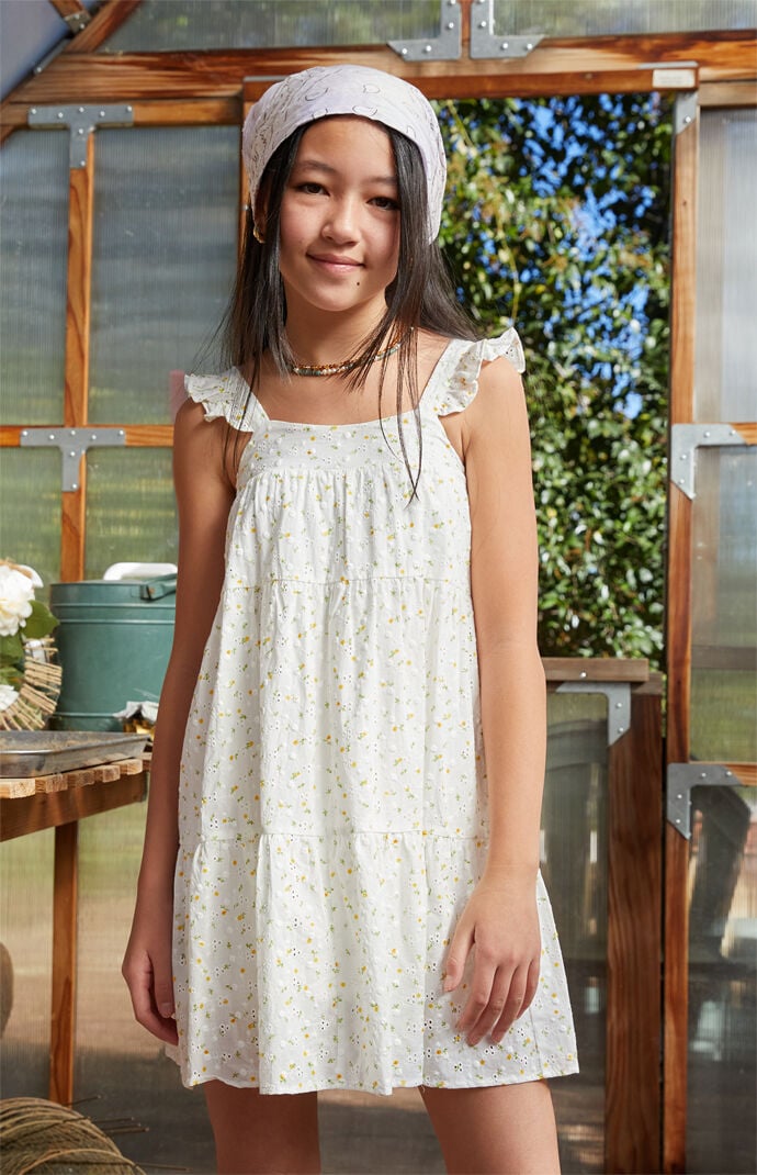Pacsun Kids Floral Eyelet Sleeveless Mini Dress