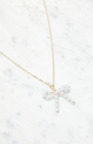 Faux Pearl Bow Charm Necklace image number 2