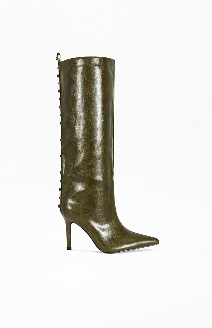 AZALEA WANG Women's Alluring Olive Wedge Boots