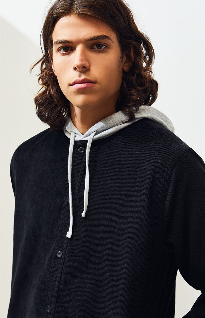 Cadio Cord Hooded Long Sleeve Button Up Shirt