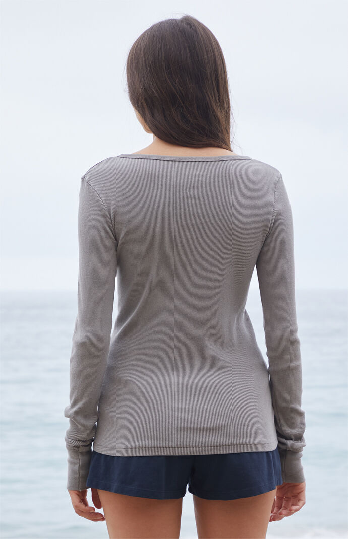 John Galt Gray Ribbed Button Long Sleeve Top | Pacsun John Galt Gray Ribbed Button Long Sleeve Top | Pacsun