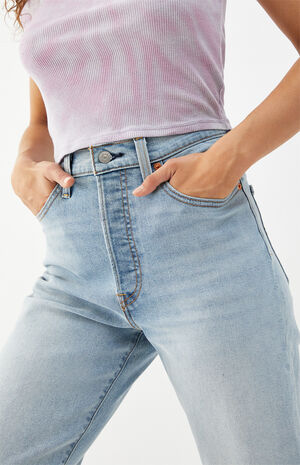 Medium Indigo Ribcage Straight Leg Jeans image number 5