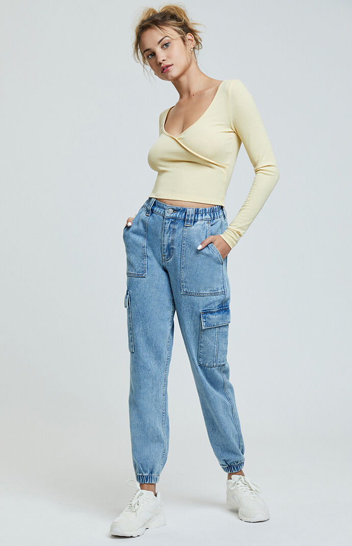 ladies denim cargo jeans