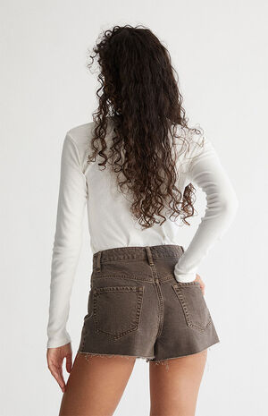 Eco Brown Ripped Vintage High Waisted Denim Shorts image number 3