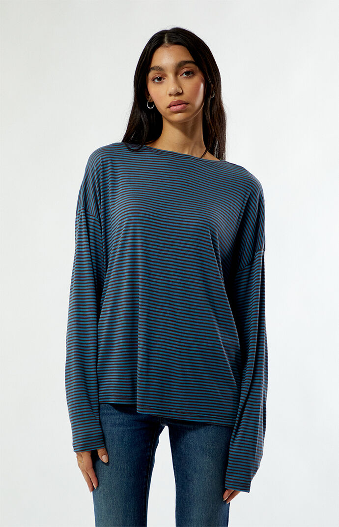 Beverly and Beck Kasey Striped Cozy Oversized Long Sleeve Top