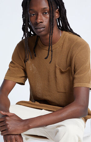 Brown Open Mesh Knit Shirt image number 2