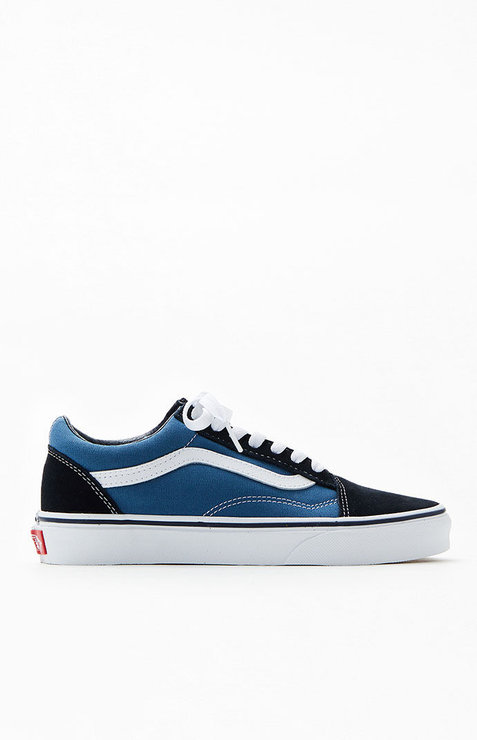 navy blue and black old skool vans