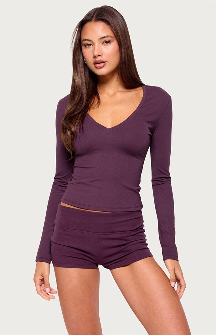 Edikted Ferne Long Sleeve V Neck Top