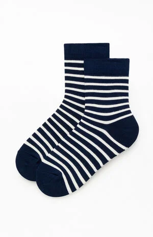 Navy & White Striped Crew Socks image number 1