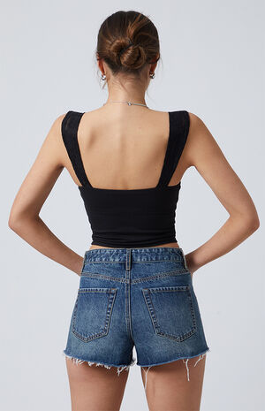 Dark Indigo Butterfly High Waisted Denim Festival Shorts image number 4