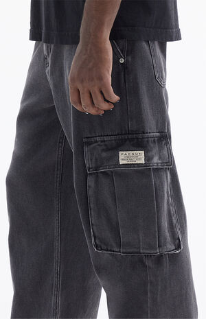Black Wash Baggy Cargo Jeans image number 2