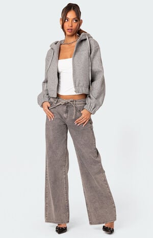 Hooded Texture Bomber Jacket image number 5