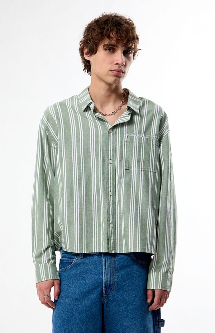 Pacsun Light Green Striped Hutton Long Sleeve Shirt