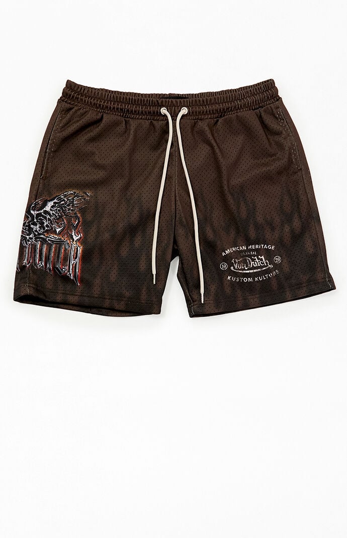 Von Dutch Brown Flame Mesh Shorts