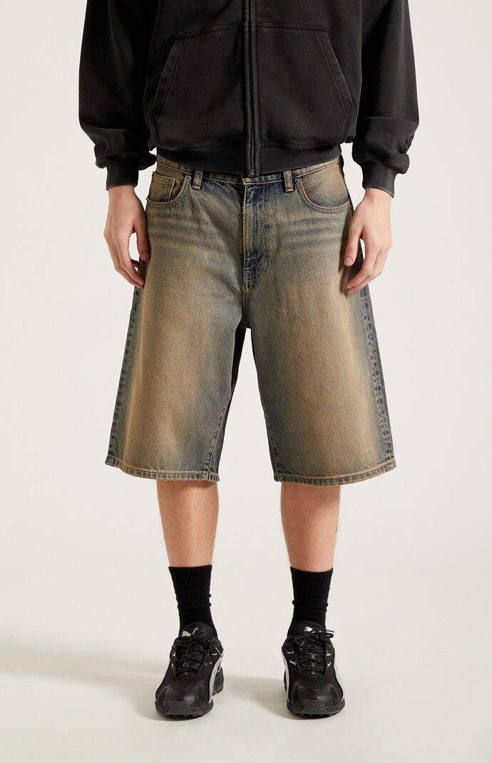 Pacsun Austin Extreme Baggy Denim Shorts Dark Blue Tint