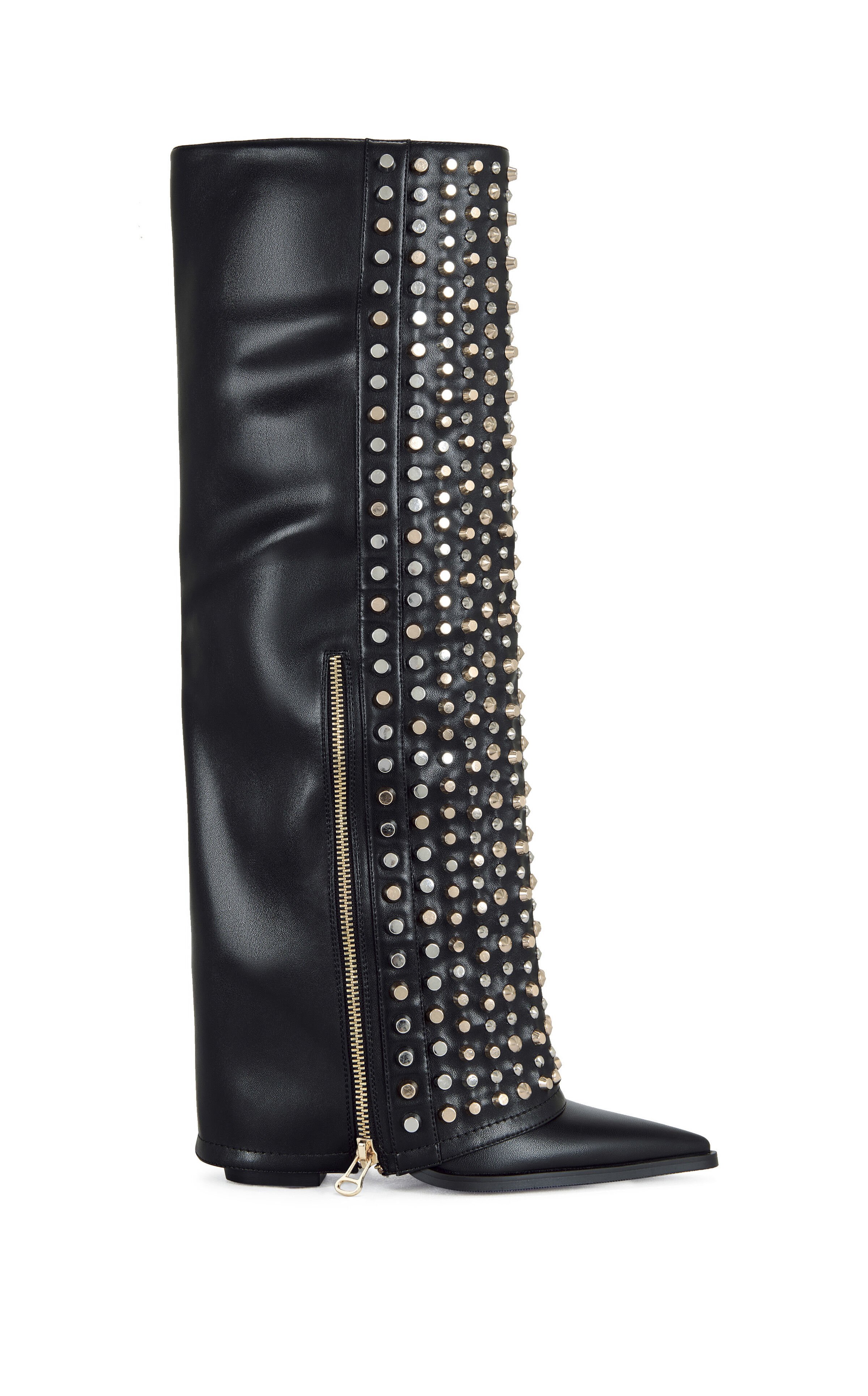 AZALEA WANG Women's Agustue Black Studded Faux Leather Western Boots