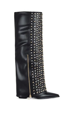 Women's Agustue Black Studded Faux Leather Western Boots image number 1