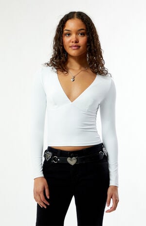 Gianna Plunge V-Neck Long Sleeve Top image number 2