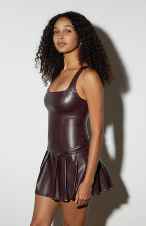 Faux Leather Pleated Mini Dress image number 2