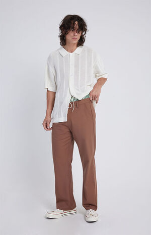 Off White Open Knit Button Down Shirt image number 4