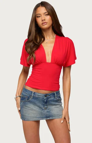 Betee Cinched Plunge Neck Top image number 1