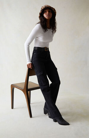 Black '90s Boyfriend Cargo Jeans image number 6