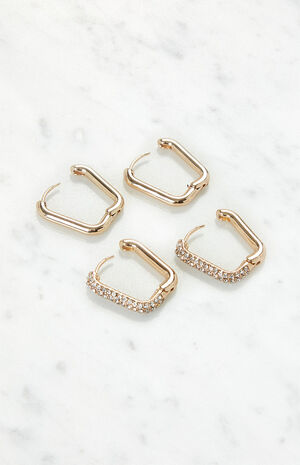 x PacSun 2 Pack Double Square Hoop Earrings image number 4